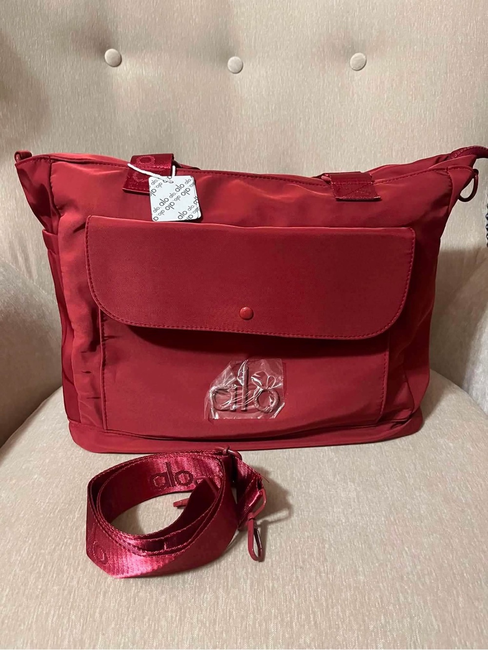 ALO Yoga Red Shoulder Tote with Front Flap Pocket